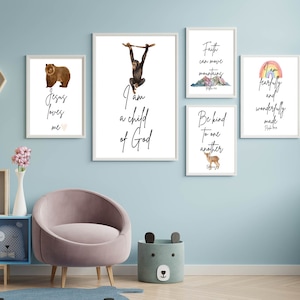 Nursery Bible Scripture Art, Kids Bible Verse, Boho, Forest Animal Prints, Homeschool, Christian Education, Sunday School, Childrens Church