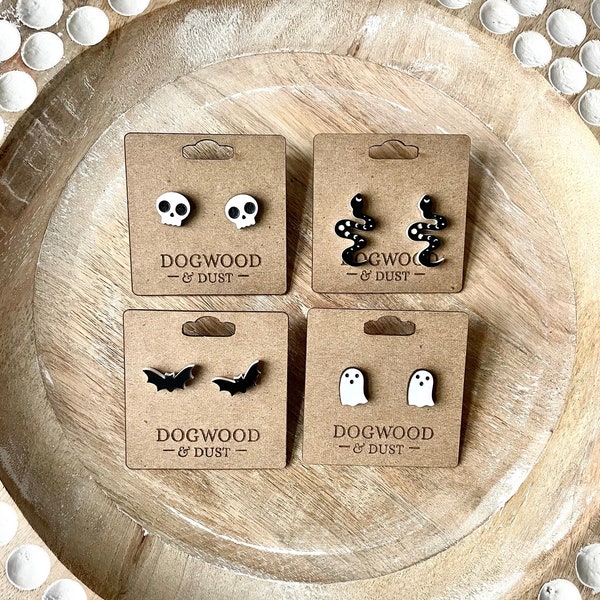 Halloween Stud Earrings SVG Bundle| Skulls Studs| Snake Studs| Ghost Earrings| Laser Glowforge Files