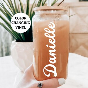 COLOR CHANGING Personalized Name Iced Coffee Glass, Bridesmaid Glass, Custom Name Glass, Bridesmaid Proposal Gift, Maid of Honor Proposal