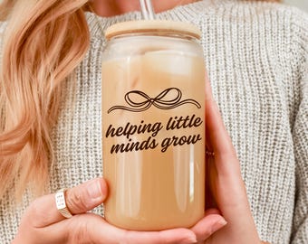 Teacher Coffee Glass, Teacher Appreciation Gifts, Helping Little Minds Grow