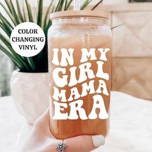 COLOR CHANGING In My Girl Mama Era Iced Coffee Glass, Mom To Be Gift, Expecting Mom Gifts, New Mom Gift, Girl Baby Shower Gifts