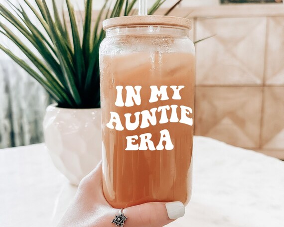 In My Auntie Era Iced Coffee Glass, Aunt to Be Gift, Retro Aunt Cup, Baby Announcement for Aunt, Promoted to Aunt, Aunt Birthday Gift
