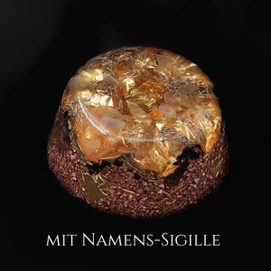 AAA Citrin Orgonit aus Apfelholz, Citrin & Blattgold – handgefertigtes Unikat mit eingebrannter Namens-Sigille - Wilhelm Reich Orgon