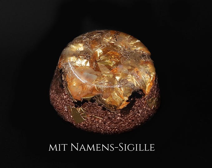 Featured listing image: AAA Citrin Orgonit aus Apfelholz, Citrin & Blattgold – handgefertigtes Unikat mit eingebrannter Namens-Sigille - Wilhelm Reich Orgon