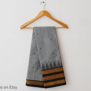 Elegant Grey Kanchipuram pure cotton saree with wide black temple border
