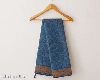 Beautiful blue Vanasingaram saree with intricate woven motifs