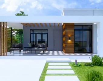 Plano de minicasa moderna: Diseño de casa de 4 habitaciones (8,5 m x 16 m) (Plano en PDF)