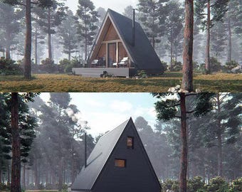 Small A-Frame Cabin Plans with Loft & Deck (400 sq ft) - Architectural Plans (PDF)