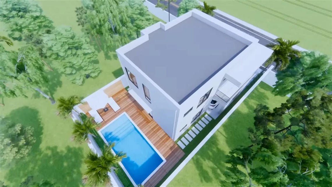 Modern 4 Bedroom House Plan With Swimming Pool (7m X 9m) PDF - Etsy