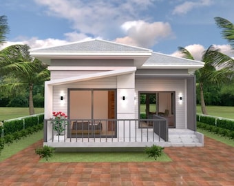 2 Bedroom - Modern Granny's Tiny House Plan [7.5m x 11m] - Backyard Office plans - Modern House Designs [With PDF and CAD Files]