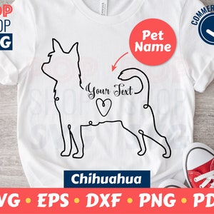 チワワのカスタム名 SVG/ カット ファイル/ ハートとテキスト テンプレート付き/ デジタル ベクター ファイル/ クリカット/ シルエット/ レーザー カット/ ダウンロード/ カット ファイル