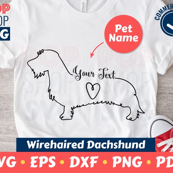 Wirehaired Dachshund Custom Name SVG/ Dog breed Cut File/ with Heart and text Template/ Digital Vector File/ Cricut/ Silhouette/ Laser Cut/