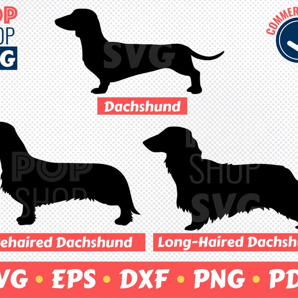 Dachshund Side Standing Silhouette SVG/ Cut File/ Wirehaired/Long Haired Template/ Digital Vector File/ Cricut/ Silhouette/ Laser Cut/