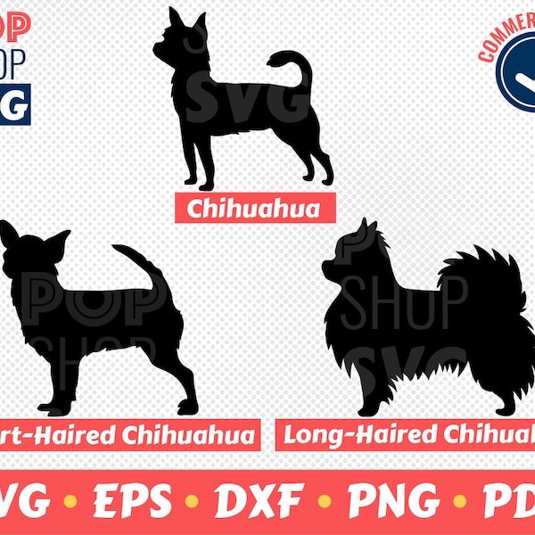 Chihuahua Side Standing Silhouette SVG/ Cut File/ Short-Haired/ Long Haired Template/ Digital Vector File/ Cricut/ Silhouette/ Laser Cut/