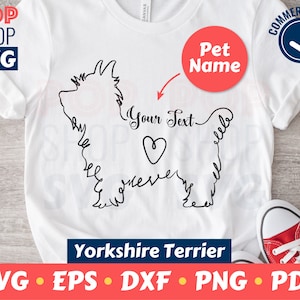 Yorkshire Terrier Nome personalizzato SVG / Taglia file / con cuore e testo Modello / File vettoriale digitale / Cricut / Silhouette / Taglio laser / Download / Taglia