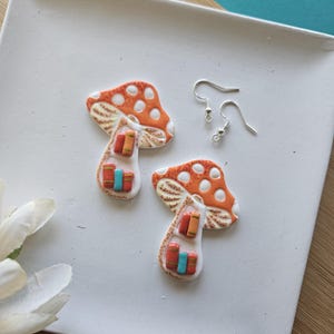 Mushroom Bookshelf Fall Clay Earrings