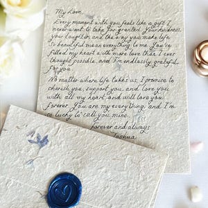 Handgeschriebener Blumen A5 Brief mit Wachssiegel, Hochzeitsbrief, Jahrestag, Brief, personalisiertes Geschenk, handgeschöpftes Papier & Umschlag, handgefertigt