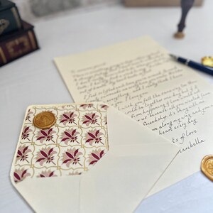 Lettre manuscrite rose, motif Piccolo Palmo, lettre avec cachet de cire, lettres manuscrites, cadeau pour mari, femme, cadeau pour maman image 3