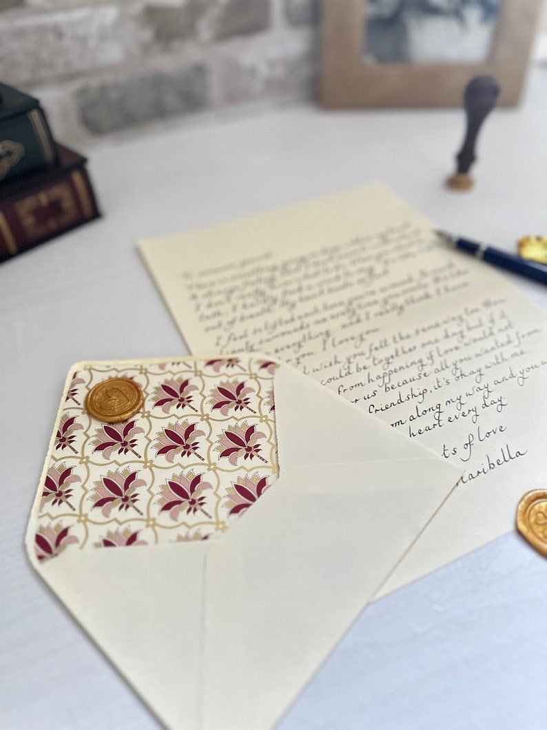 Lettre manuscrite rose, motif Piccolo Palmo, lettre avec cachet de cire, lettres manuscrites, cadeau pour mari, femme, cadeau pour maman image 3