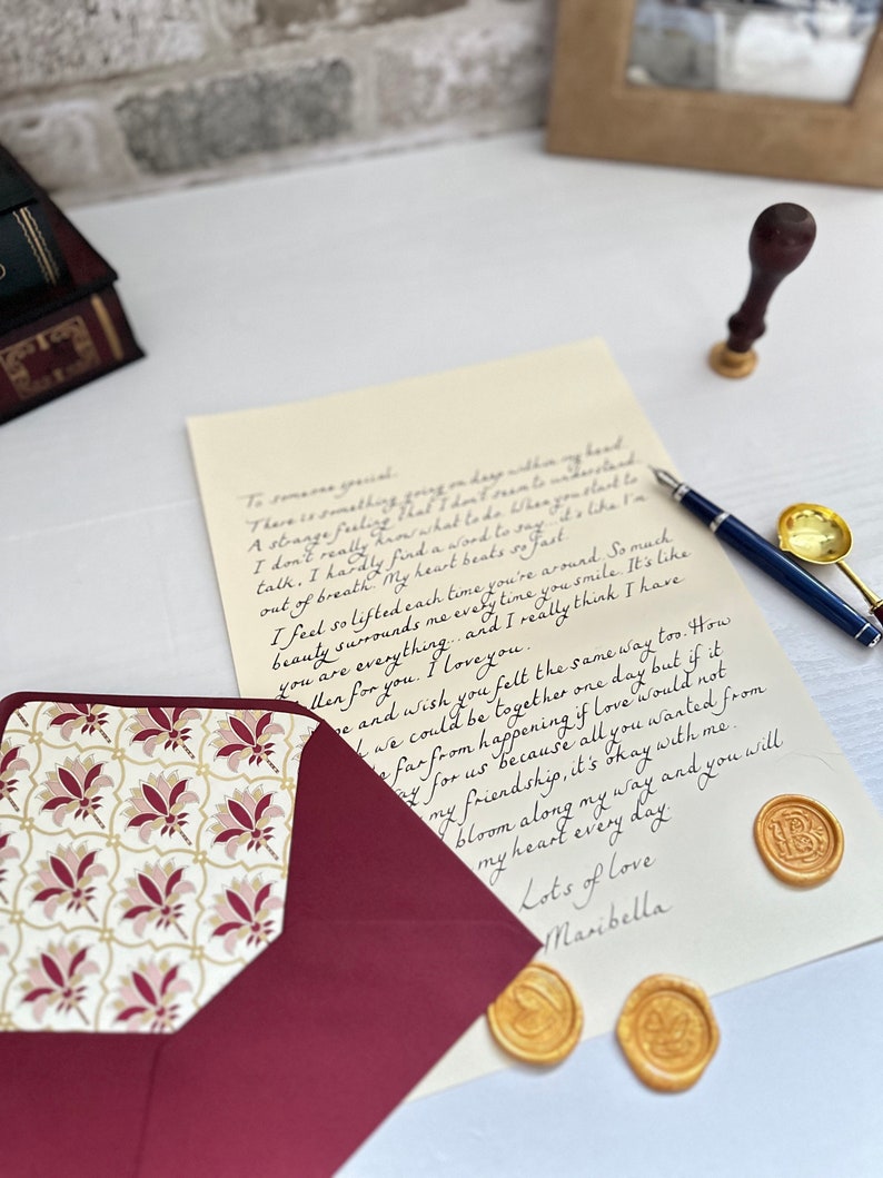 Lettre manuscrite rose, motif Piccolo Palmo, lettre avec cachet de cire, lettres manuscrites, cadeau pour mari, femme, cadeau pour maman image 8