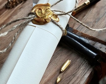 Handwritten Vintage Scroll with gold Wax Seal, Medieval Scroll, Invitation Ideas, Personalised Gift, Handmade, Unique Antique Style Scroll