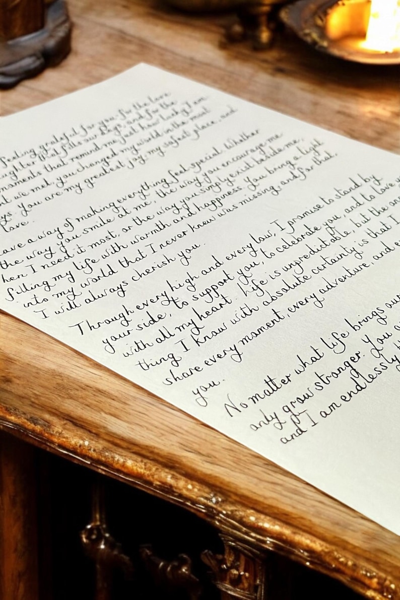 May include: A handwritten letter on white paper with black ink. The letter expresses gratitude and love, with phrases like "my greatest joy" and "I will always cherish you".