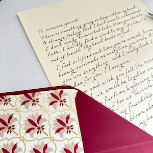 Lettre manuscrite rose, motif Piccolo Palmo, lettre avec cachet de cire, lettres manuscrites, cadeau pour mari, femme, cadeau pour maman image 1