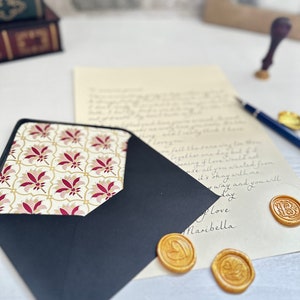 Lettre manuscrite rose, motif Piccolo Palmo, lettre avec cachet de cire, lettres manuscrites, cadeau pour mari, femme, cadeau pour maman image 2