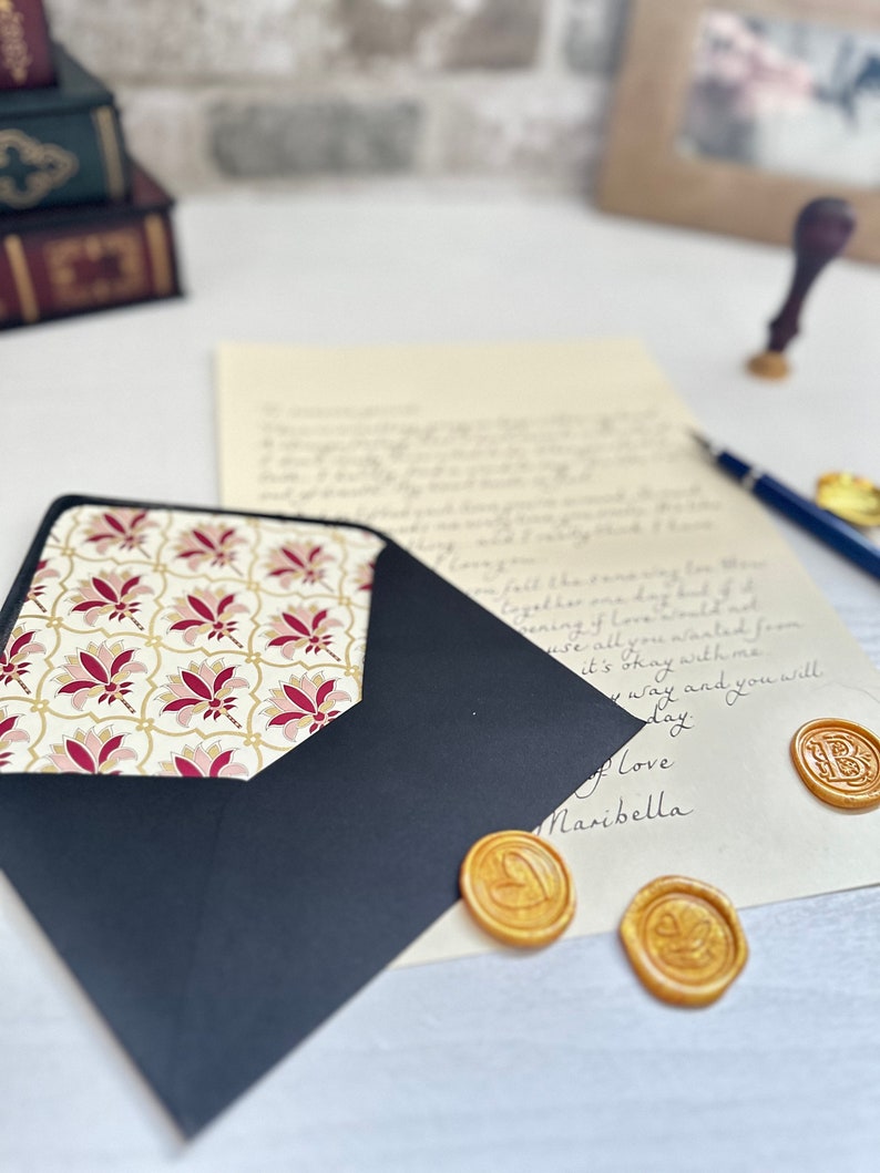 Lettre manuscrite rose, motif Piccolo Palmo, lettre avec cachet de cire, lettres manuscrites, cadeau pour mari, femme, cadeau pour maman image 2