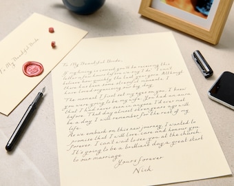 Lettre manuscrite de luxe avec cachet de cire. Un merveilleux souvenir pour un mariage, un anniversaire de mariage ou une lettre d'amour. Cadeau éternel pour vos proches