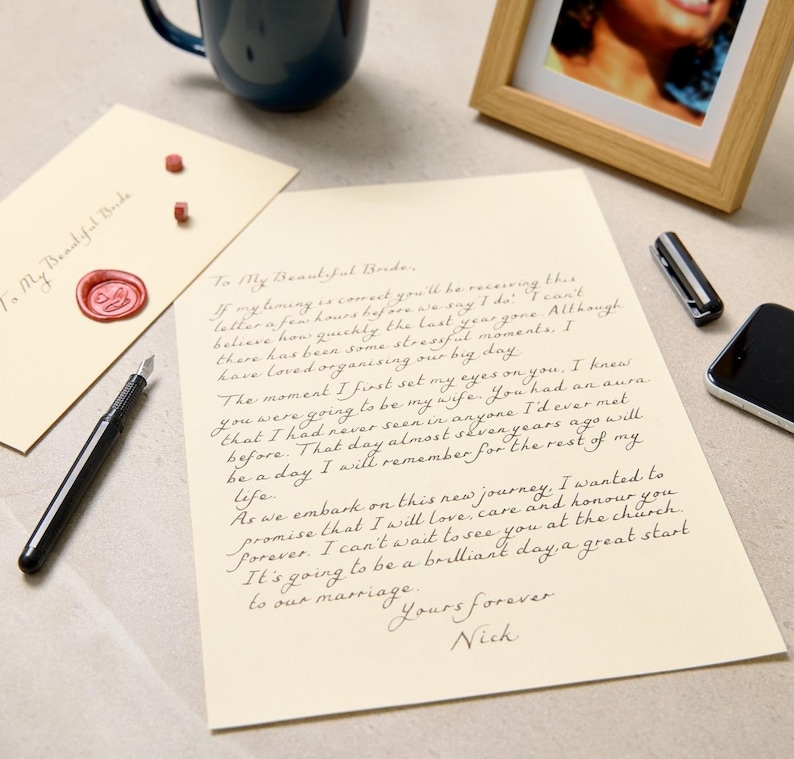 Handwritten Letter with Red Wax Seal – Personalised Love Letter Gift, Romantic Keepsake Cream Wove
