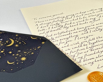 Handgeschriebener Brief mit linierten Sternbildern, Jubiläumsgeschenk, Liebesbrief, Astro Brief, Sternbilder, Sterne, Mond, Astrologie Geschenkidee
