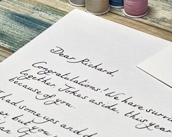 Carta di cotone con lettera scritta a mano con busta abbinata, regalo di anniversario di matrimonio in cotone o lettera d'amore, regalo per il marito, regalo personalizzato