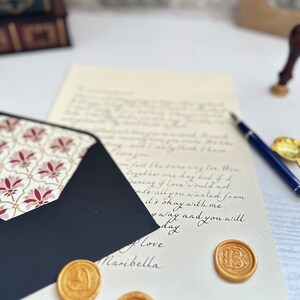 Lettre manuscrite rose, motif Piccolo Palmo, lettre avec cachet de cire, lettres manuscrites, cadeau pour mari, femme, cadeau pour maman image 5