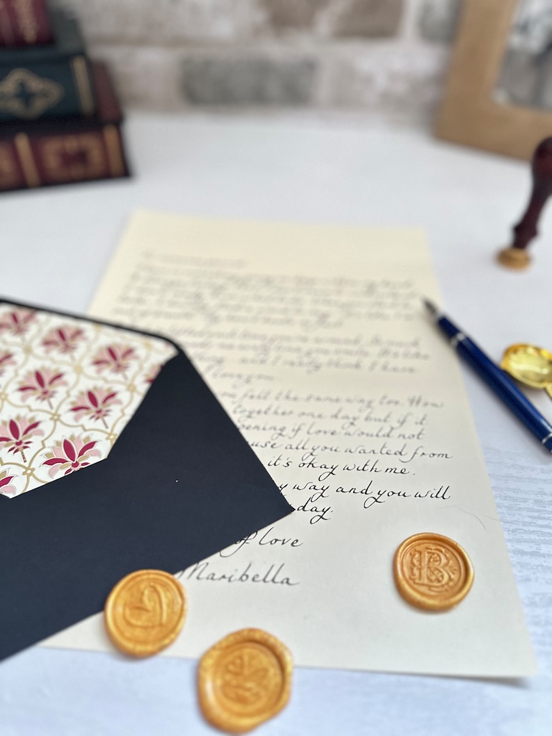 Lettre manuscrite rose, motif Piccolo Palmo, lettre avec cachet de cire, lettres manuscrites, cadeau pour mari, femme, cadeau pour maman image 5