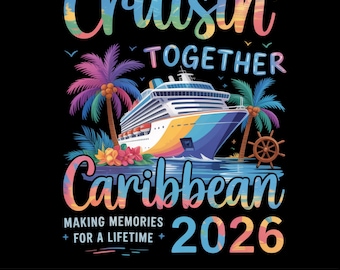 Crucero por el Caribe 2026 (PNG) – Diseño de camiseta para vacaciones familiares