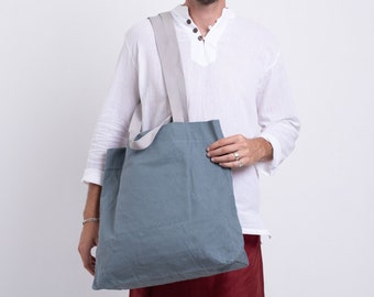 Extra Large Wax Canvas Tote Bag, Monogram Tote Bag, Mens Beach Tote Bag with Pockets, Weekend Travel Bag Men, Heavy Grocery Bag Waterproof