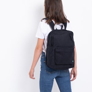 Black Canvas Backpack, Travel Backpack Purse Woman, Waterproof Waxed Canvas Laptop Bag, Personalize Simple Pin Backpack Choose your design image 2