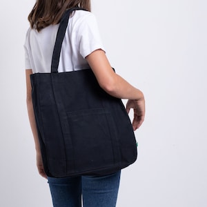 Extra Large Quality Black Canvas Tote Bag With Pockets, Water Resistant Thick Cotton Waxed Canvas Bag, Monogram Tote Bag For Women, MAYKO imagem 2
