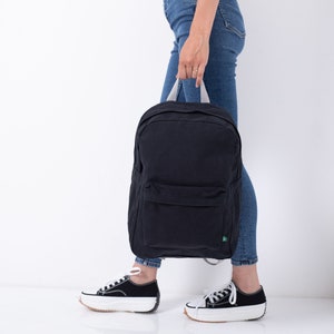 Black Canvas Backpack, Travel Backpack Purse Woman, Waterproof Waxed Canvas Laptop Bag, Personalize Simple Pin Backpack Choose your design image 1