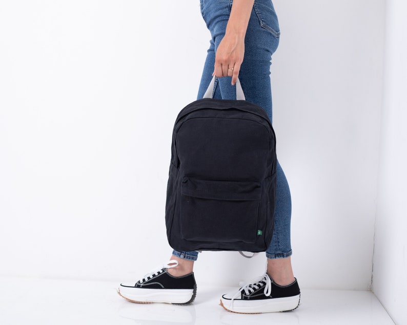 Black Canvas Backpack, Travel Backpack Purse Woman, Waterproof Waxed Canvas Laptop Bag, Personalize Simple Pin Backpack Choose your design image 1