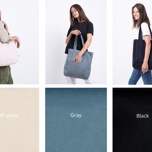 Extra Large Quality Black Canvas Tote Bag With Pockets, Water Resistant Thick Cotton Waxed Canvas Bag, Monogram Tote Bag For Women, MAYKO imagem 6