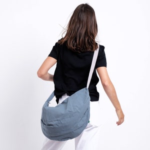 Canvas Crossbody Bag Women, Waxed Canvas Shoulder Bag with Zipper, Cross Body Canvas Bag, Waterproof Canvas Hobo Bag, Over The Shoulder Bag image 2