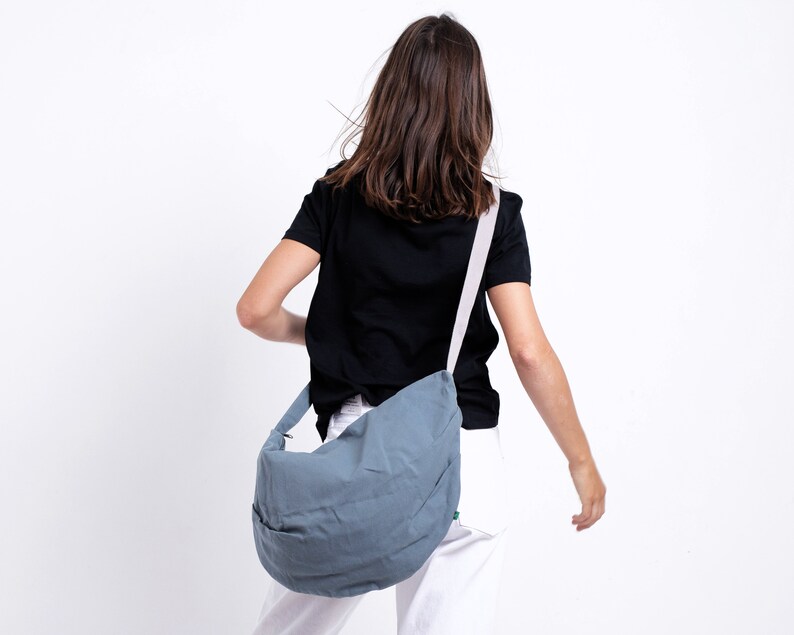 Canvas Crossbody Bag Women, Waxed Canvas Shoulder Bag with Zipper, Cross Body Canvas Bag, Waterproof Canvas Hobo Bag, Over The Shoulder Bag image 2