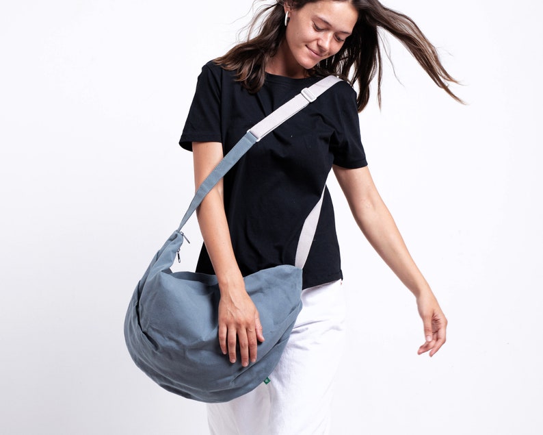 Canvas Crossbody Bag Women, Waxed Canvas Shoulder Bag with Zipper, Cross Body Canvas Bag, Waterproof Canvas Hobo Bag, Over The Shoulder Bag image 1