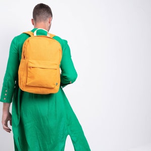Waterproof Wax Canvas Backpack Men and Women, Custom Laptop Bag, Orange Canvas Travel Backpack Bag, Handmade Canvas Rucksack image 1