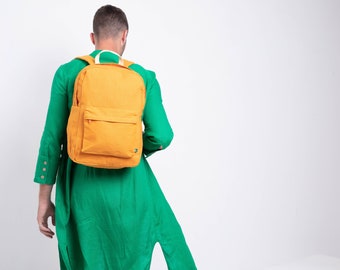 Waterproof Wax Canvas Backpack Men and Women, Custom Laptop Bag, Orange Canvas Travel Backpack Bag, Handmade Canvas Rucksack