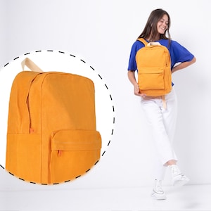 Waterproof Wax Canvas Backpack Men and Women, Custom Laptop Bag, Orange Canvas Travel Backpack Bag, Handmade Canvas Rucksack image 3