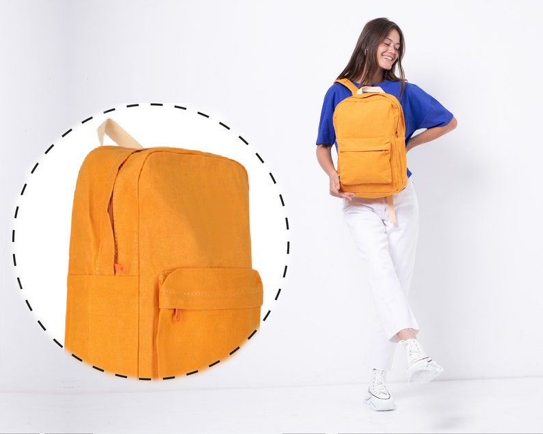 Waterproof Wax Canvas Backpack Men and Women, Custom Laptop Bag, Orange Canvas Travel Backpack Bag, Handmade Canvas Rucksack image 3