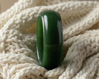 Natural Green BC Jade Band Ring, Minimalist Polished Gemstone Statement Ring,J29